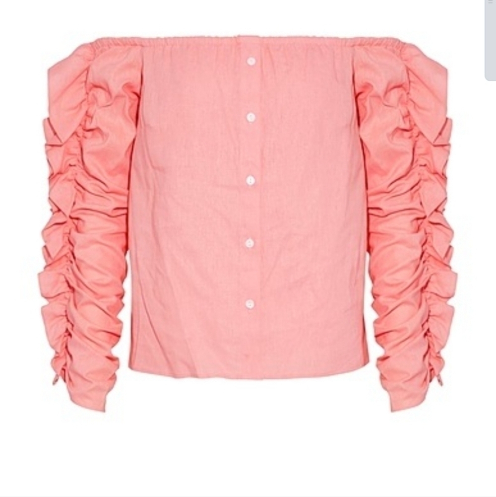 Petersyn  Top Pink Linen Off-Shoulder S